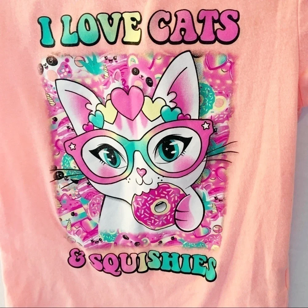 The Children’s Place Girls 5/6 Graphic Cats Neon Tee.